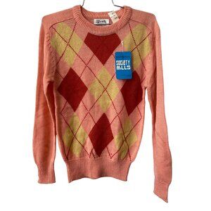 Vintage 70s Society Mills Argyle Sweater Size Small Long Sleeve Deadstock NEW